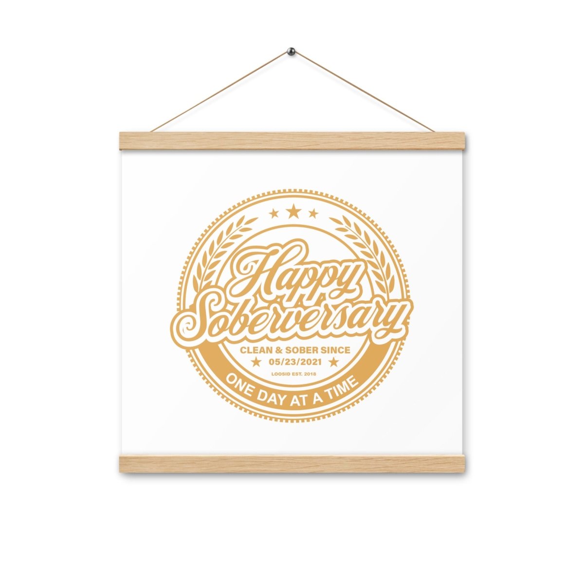 White Happy Soberversary Poster with Hanger Sobriety Art back view (view 7)