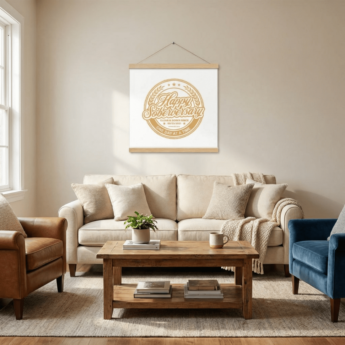 White Happy Soberversary Poster with Hanger