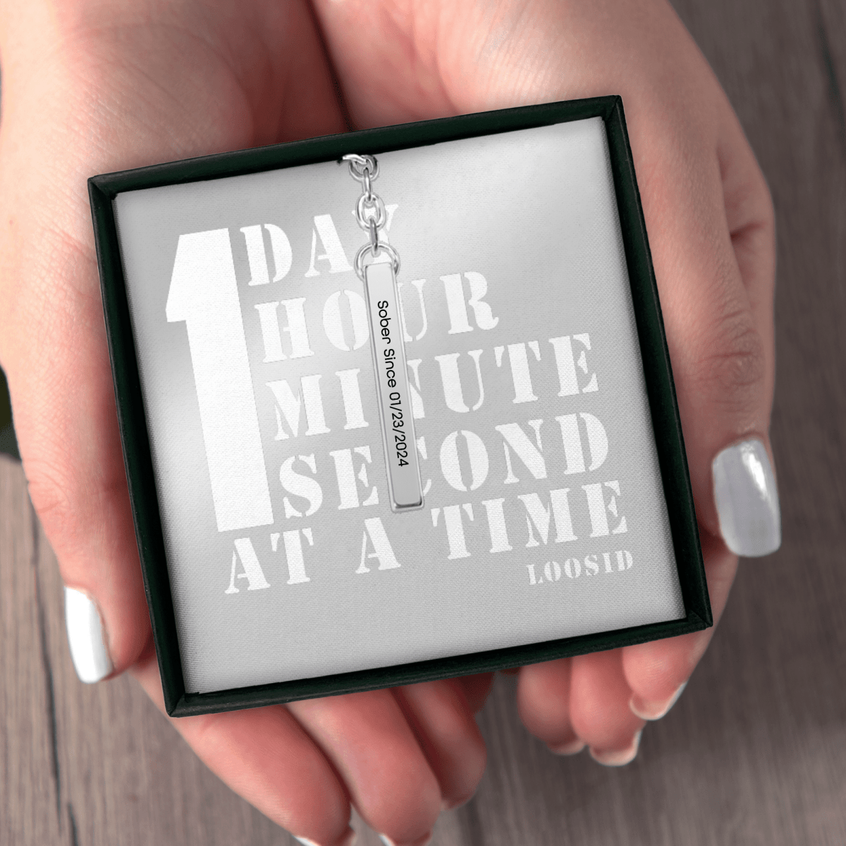 Sober Since 3D Bar Keychain w Personalized Sober Date and Message Sobriety Gift featuring the design (view 11)