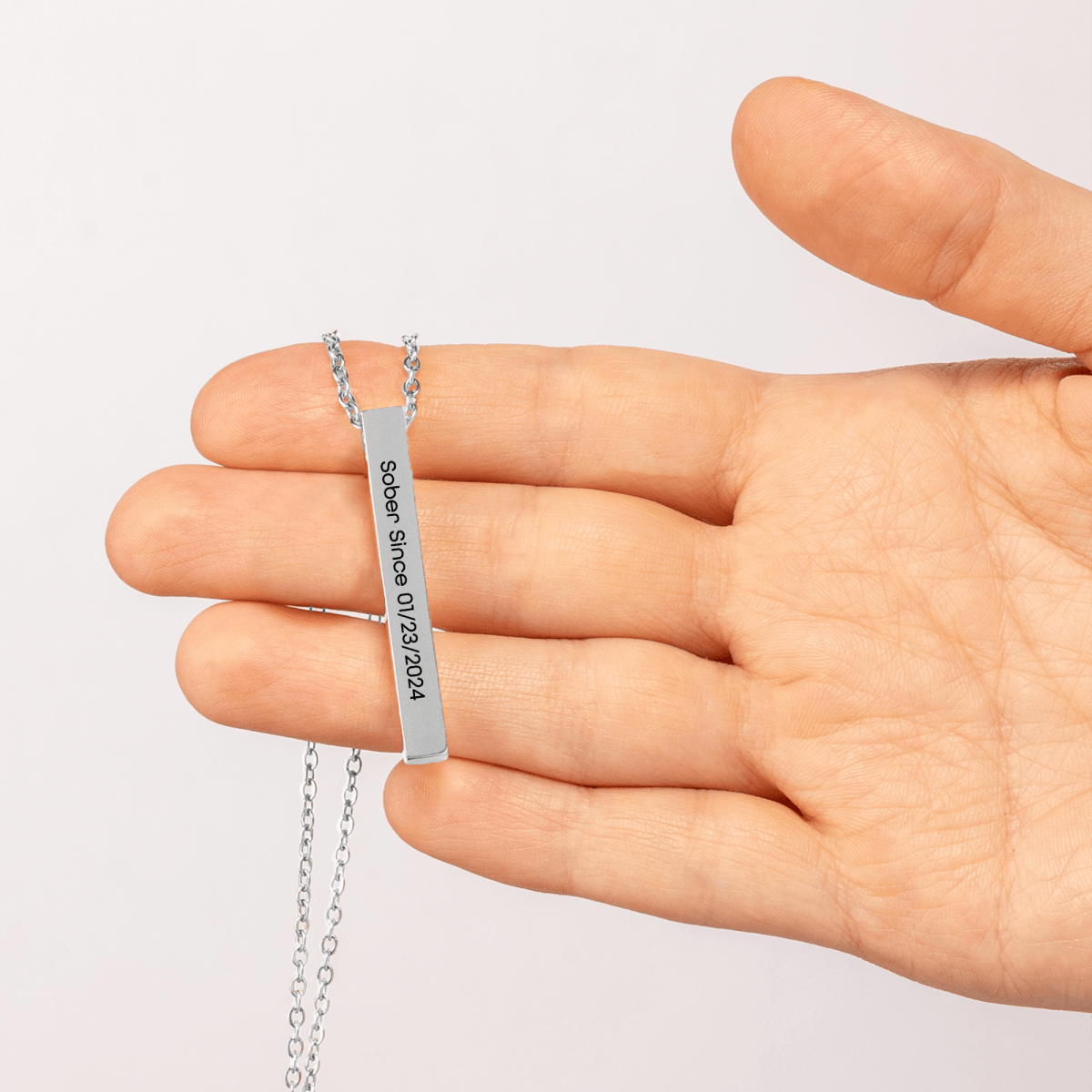 Sober Since 3D Bar Necklace w / Personalized Sober Date and Message Card