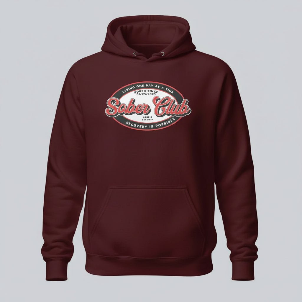 Sober Club Badge Unisex Hoodie with Custom Sobriety Date