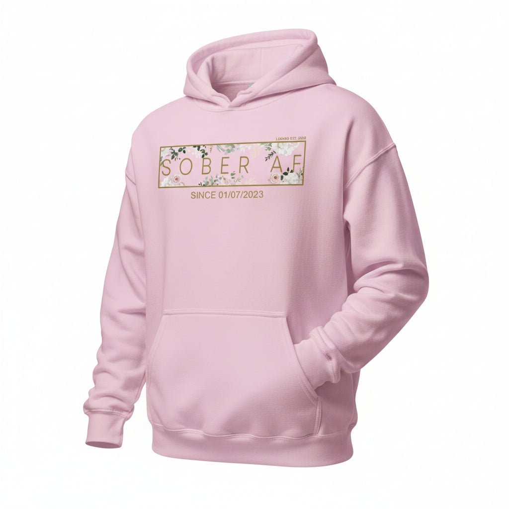 Recovery Hoodie | Women's Sober AF Flower Hoodie with Custom Date