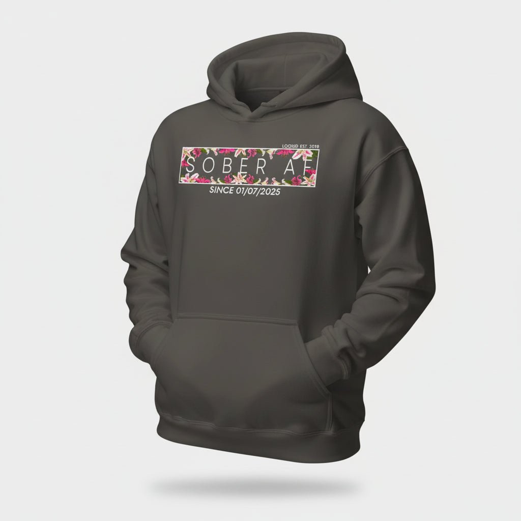 Recovery Hoodie | Women’s Sober AF Hoodie with Custom Date