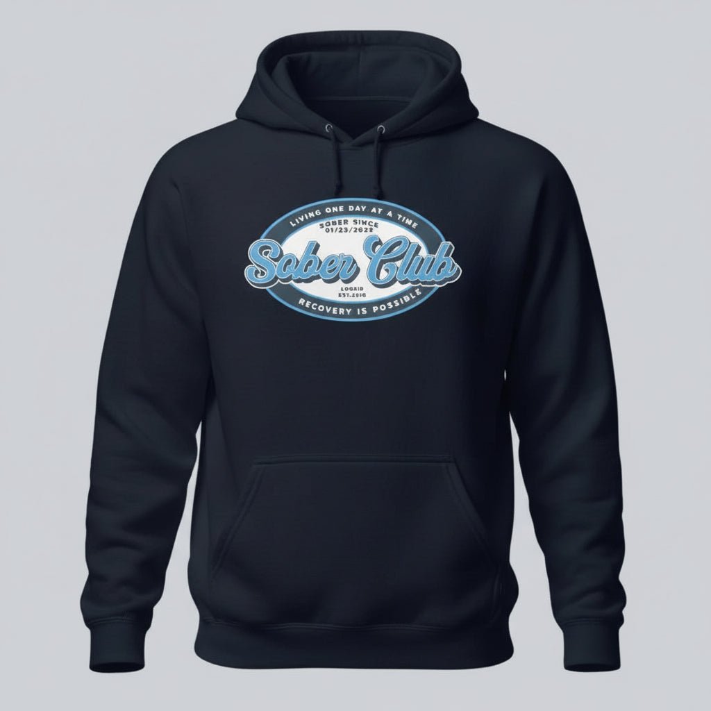 Sober Club Badge Unisex Hoodie with Custom Sobriety Date