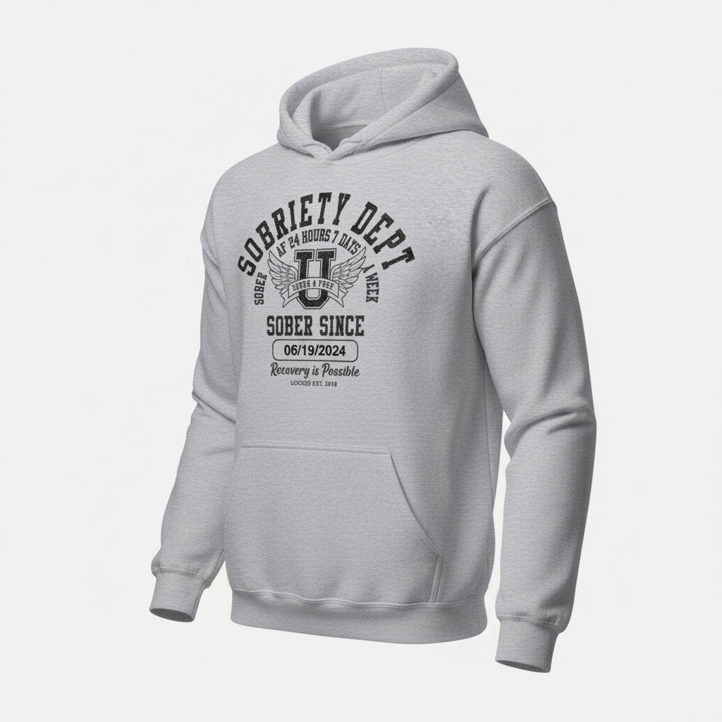 Recovery Hoodie | Sobriety Dept Hoodie with Custom Sobriety Date