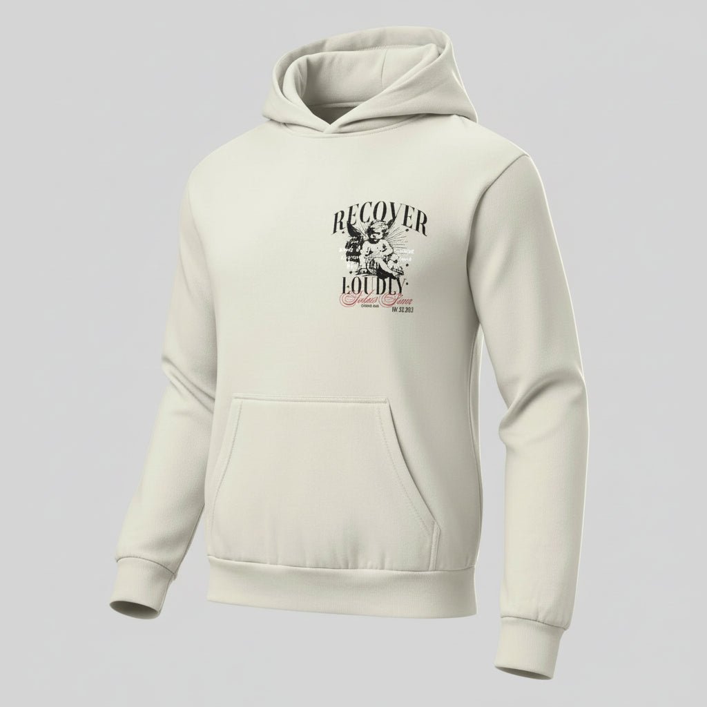 Cream Recover Loudly | Front & Back Print Sober Hoodie Limited Edition