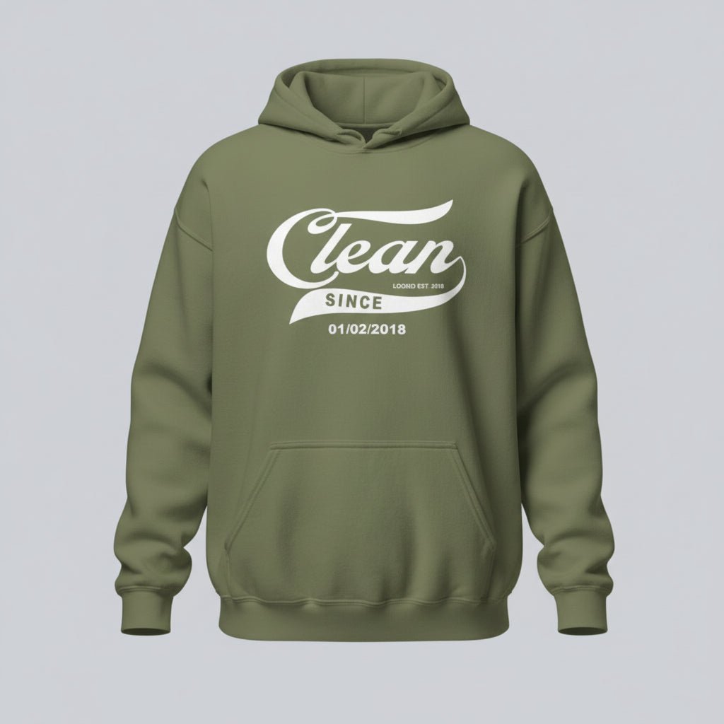 Recovery Hoodie | Men's Clean Since Hoodie with Custom Sobriety Date