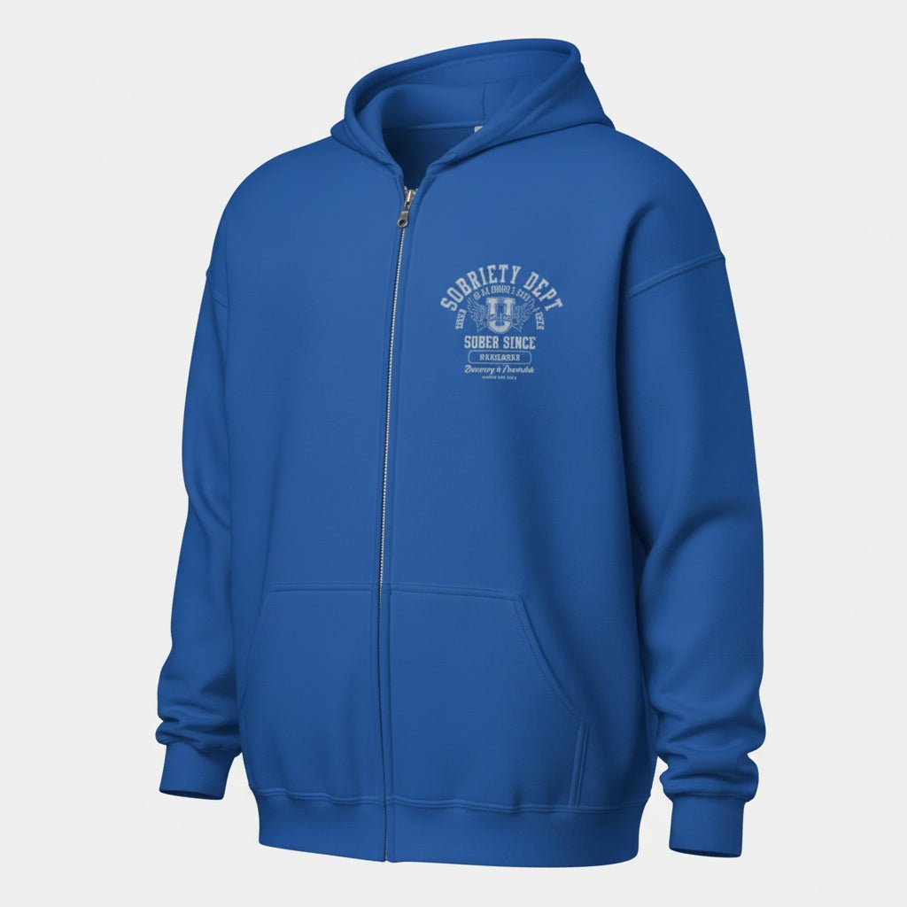Recovery Hoodie | Sobriety Dept 24/7 Zip Hoodie with Custom Date