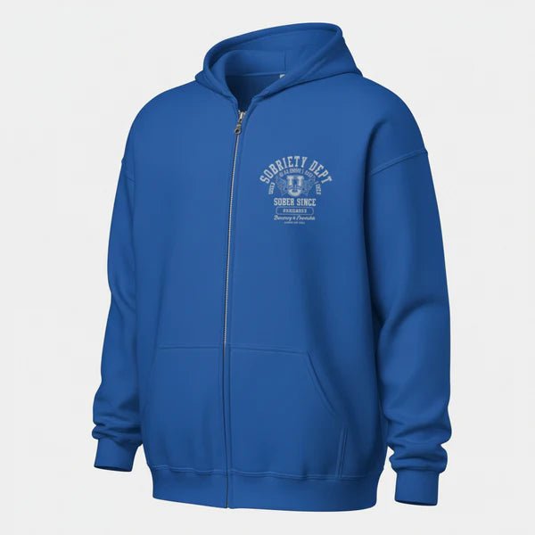 Sobriety Dept Zip Recovery Hoodie featuring the design (view 21)