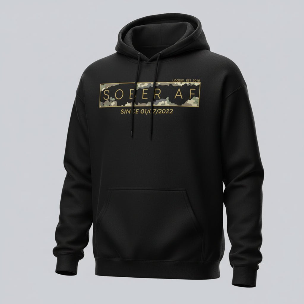 Recovery Hoodie | Men's Sober AF Camo Hoodie with Custom Sober Date