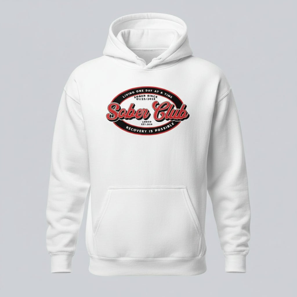 Sober Club Badge Unisex Hoodie with Custom Sobriety Date