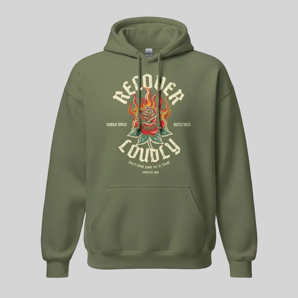 Recovery Hoodie | Recover Loudly Custom Sobriety Date Unisex Hoodie
