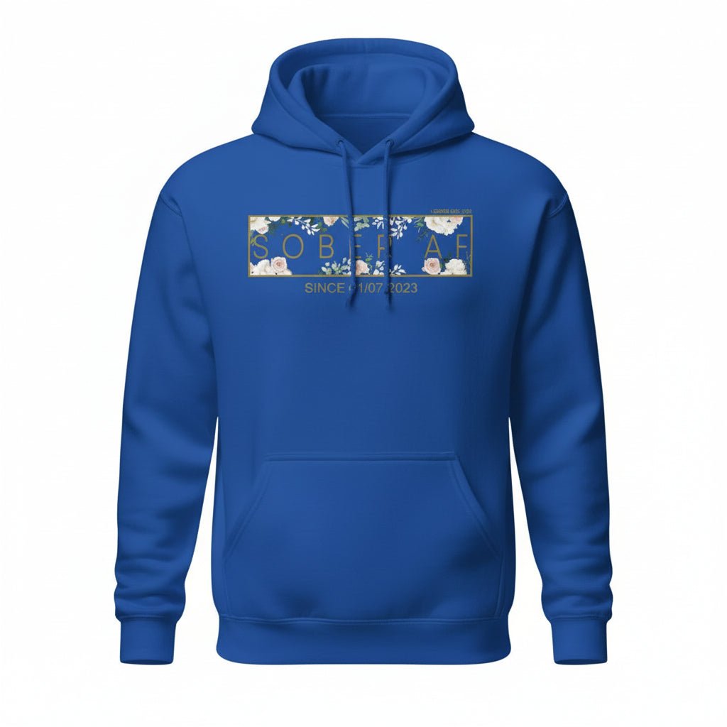 Recovery Hoodie | Women's Sober AF Flower Hoodie with Custom Date