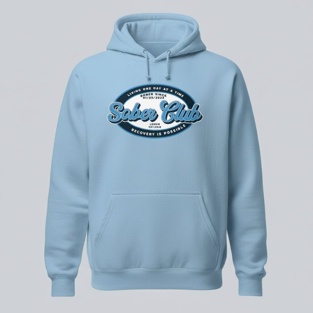 Sober Club Badge Unisex Hoodie with Custom Sobriety Date