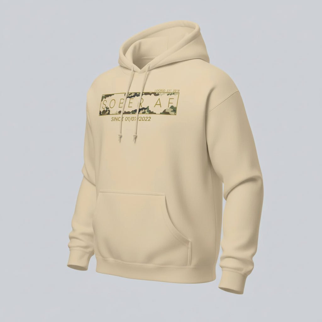 Recovery Hoodie | Men's Sober AF Camo Hoodie with Custom Sober Date