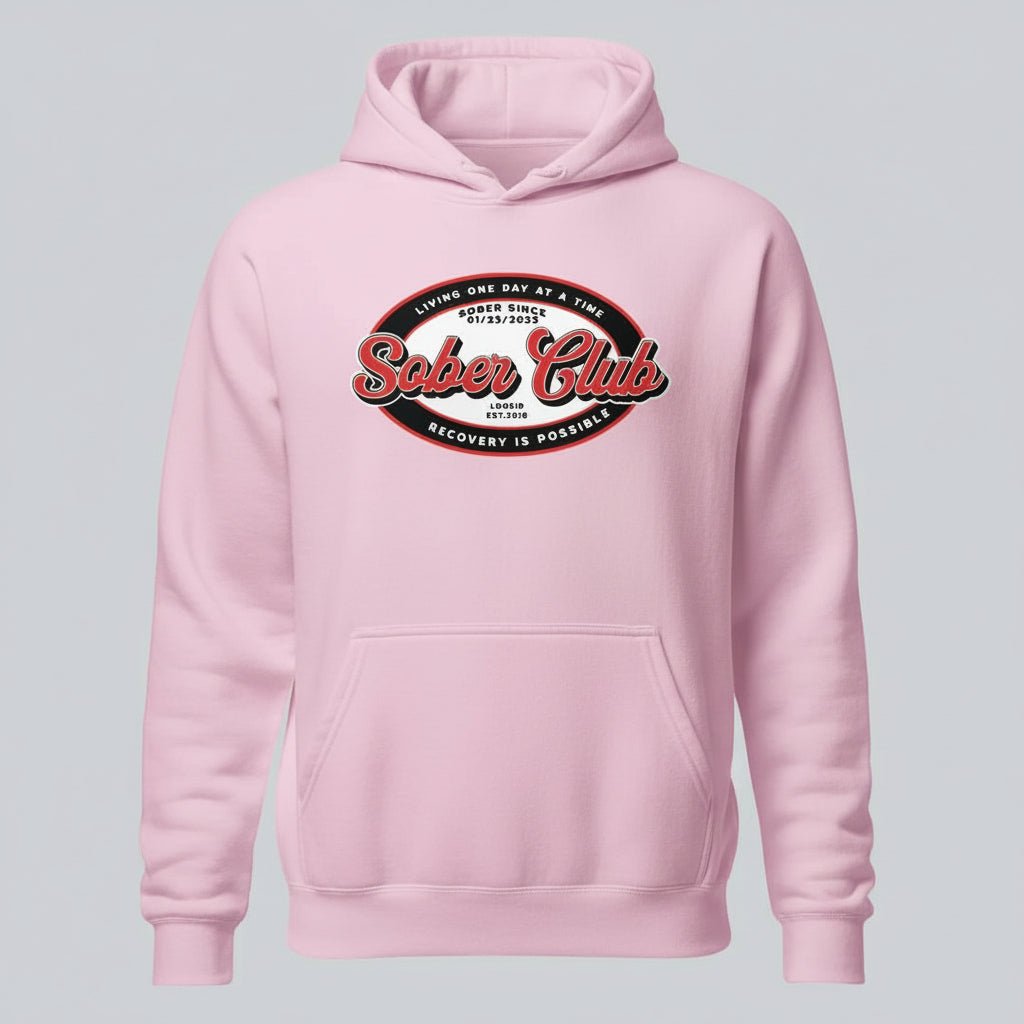 Sober Club Badge Unisex Hoodie with Custom Sobriety Date