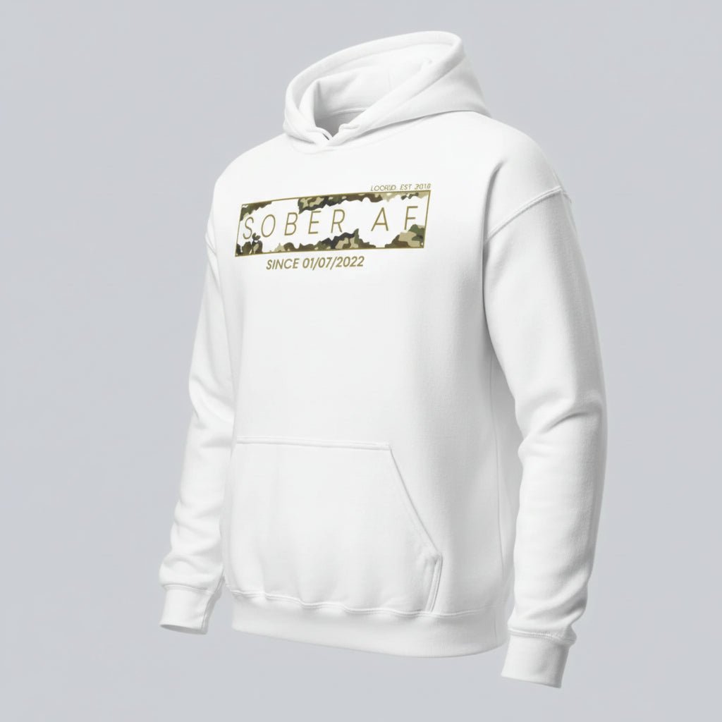 Recovery Hoodie | Men's Sober AF Camo Hoodie with Custom Sober Date