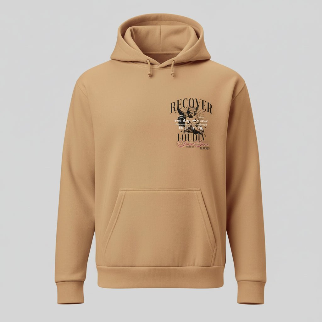 Tan Recover Loudly | Front & Back Print Sober Hoodie Limited Edition