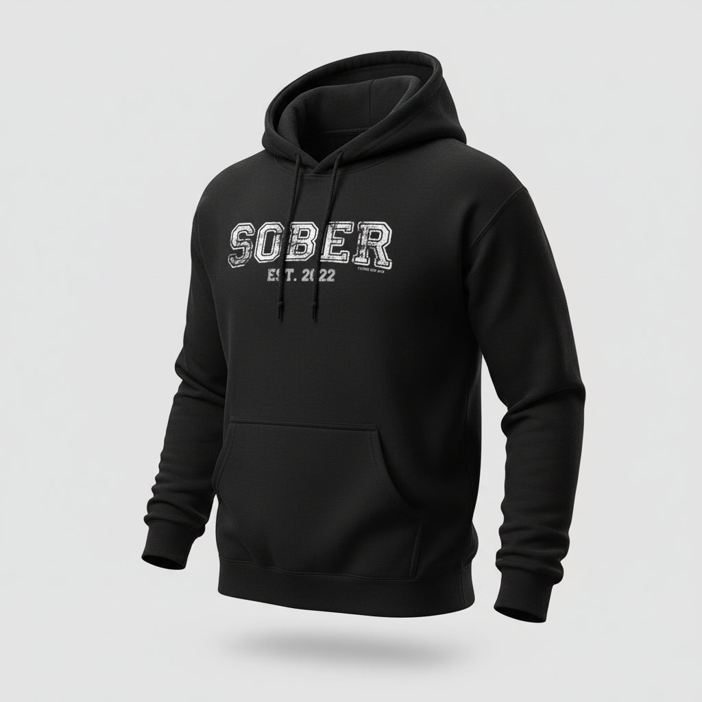 Sober Est. Hoodie w Personalized Sobriety Year Recovery Hoodie graphic detail (view 4)