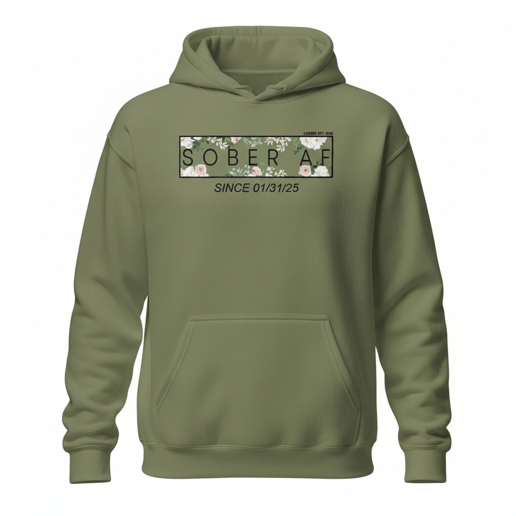 Recovery Hoodie | Women's Sober AF Flower Hoodie with Custom Date