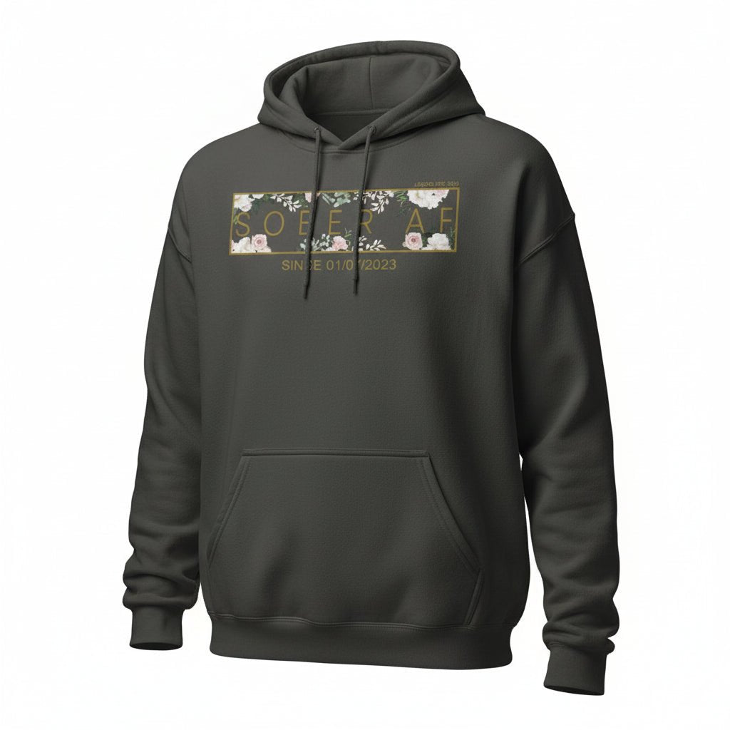 Recovery Hoodie | Women's Sober AF Flower Hoodie with Custom Date