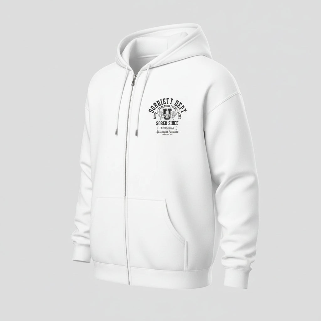Recovery Hoodie | Sobriety Dept 24/7 Zip Hoodie with Custom Date