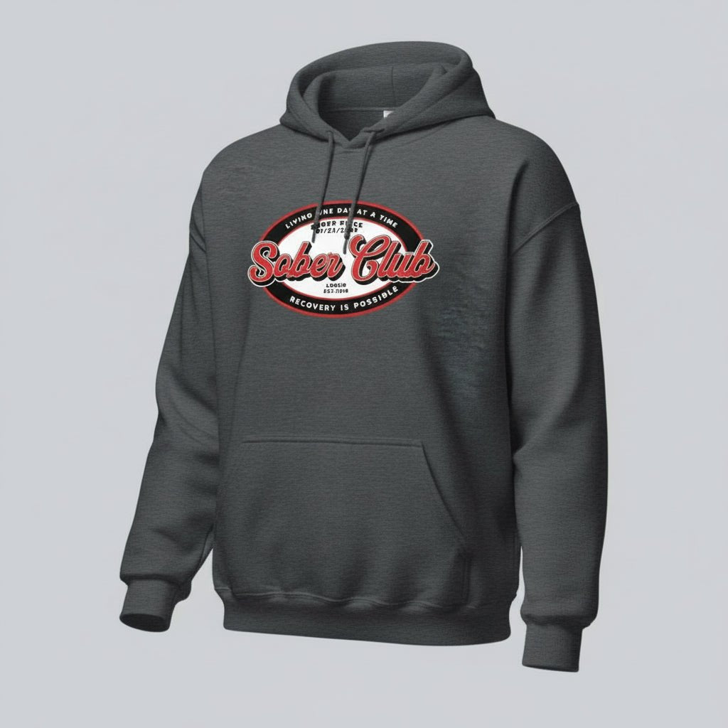 Sober Club Badge Unisex Hoodie with Custom Sobriety Date
