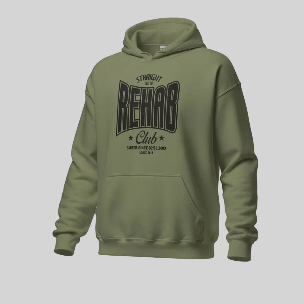 Rehab Recovery Hoodie flat lay styled image (view 3)