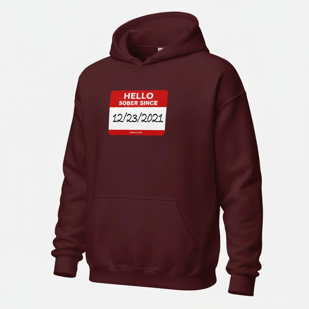Hello Sober Since Recovery Hoodie close-up view (view 12)
