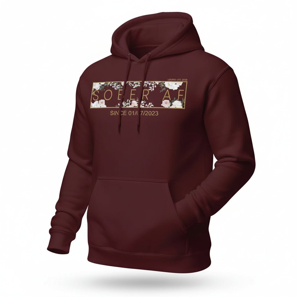 Recovery Hoodie | Women's Sober AF Flower Hoodie with Custom Date