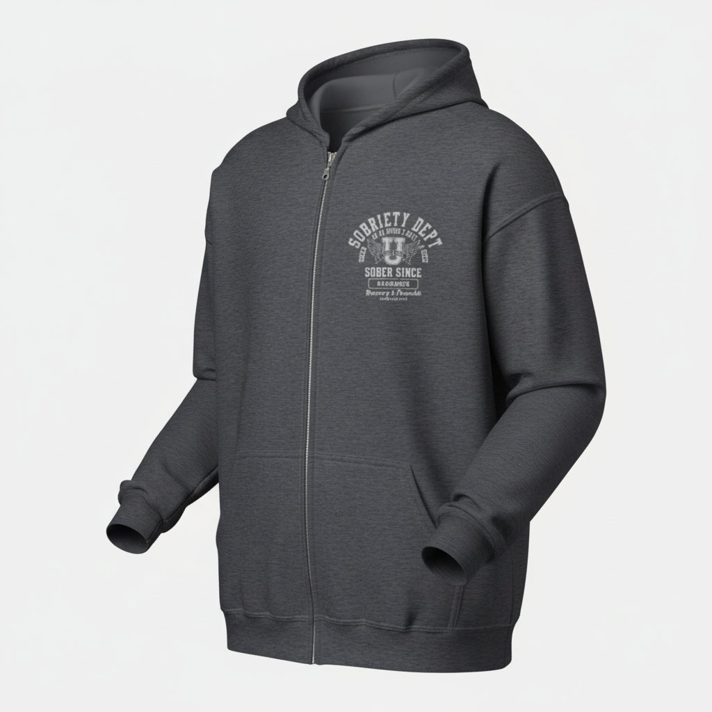Recovery Hoodie | Sobriety Dept 24/7 Zip Hoodie with Custom Date