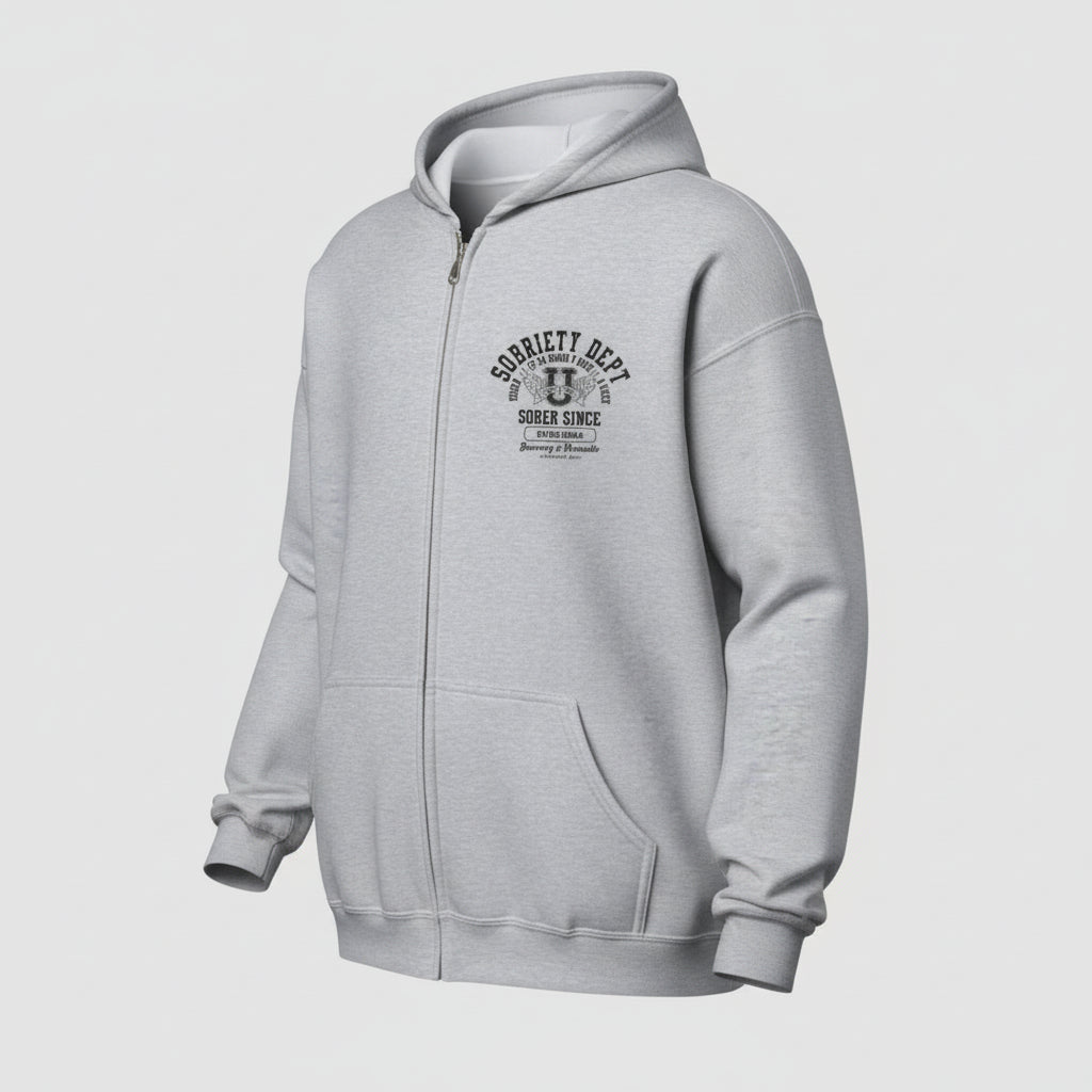 Recovery Hoodie | Sobriety Dept 24/7 Zip Hoodie with Custom Date