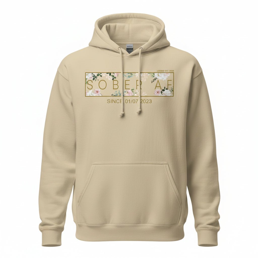 Recovery Hoodie | Women's Sober AF Flower Hoodie with Custom Date