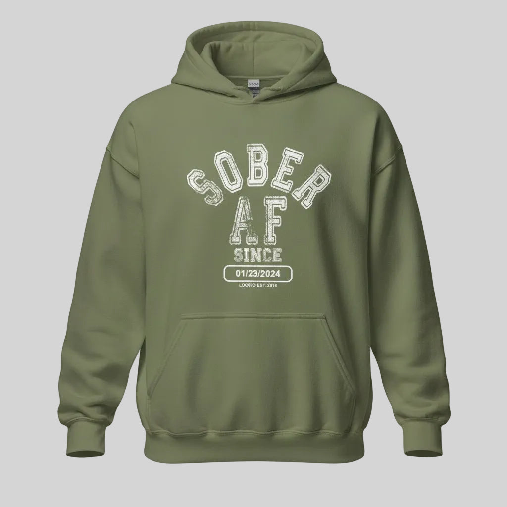 Recovery Hoodie | Sober AF Since Unisex Hoodie with Custom Sobriety Date