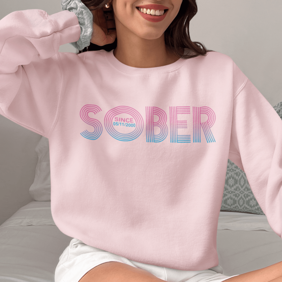 Retro Sobriety Date Sweatshirt – Personalized Sober Date