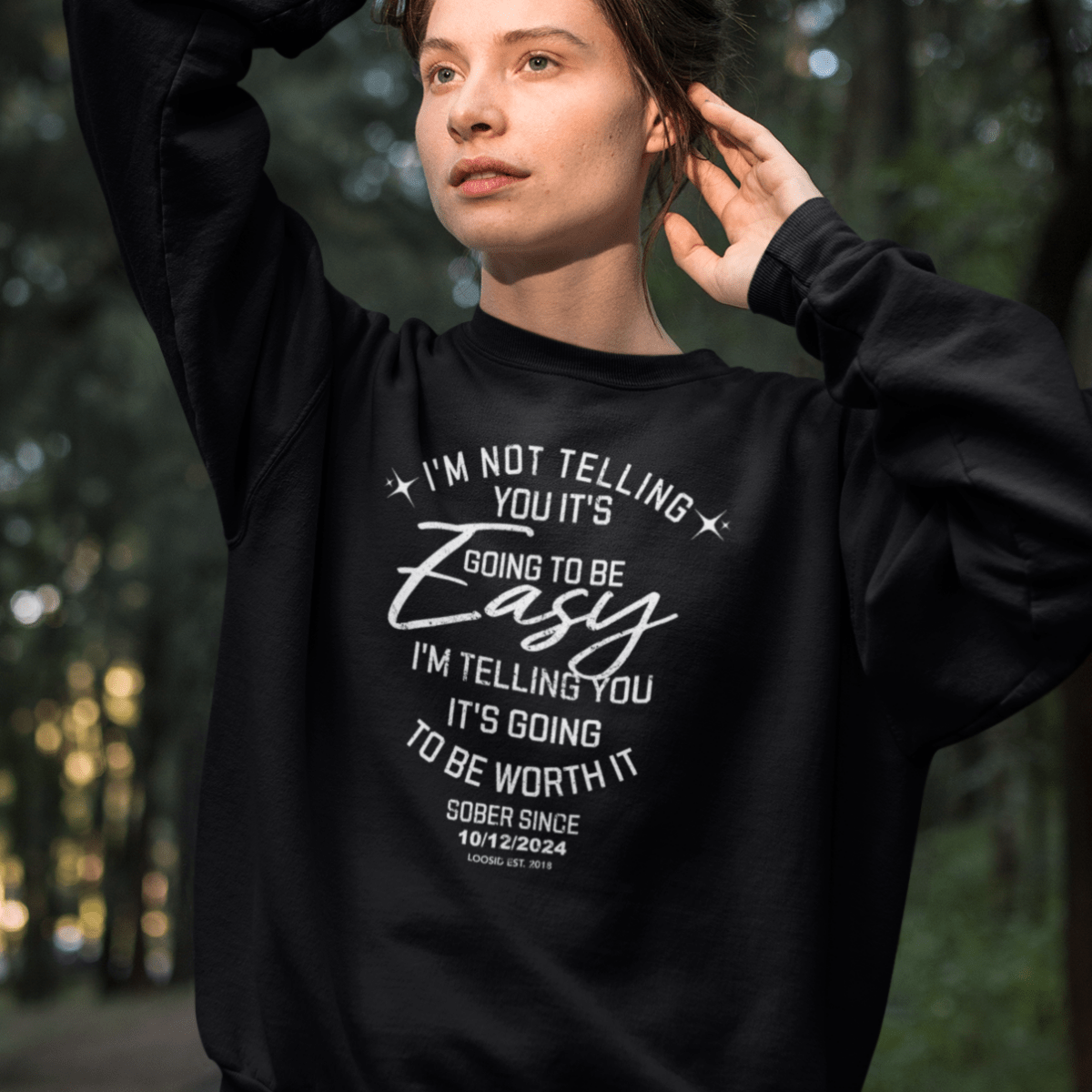 simple sobriety sweatshirt apparel display