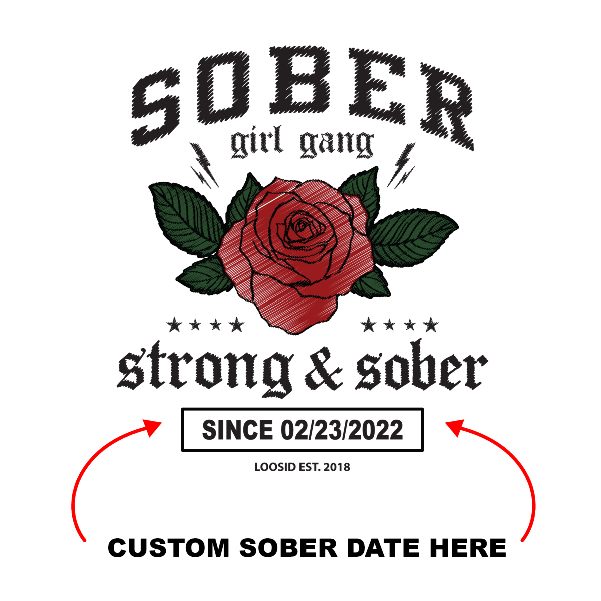 SOBER Girl Gang – Strong & Sober Hoodie with Custom Sobriety Date
