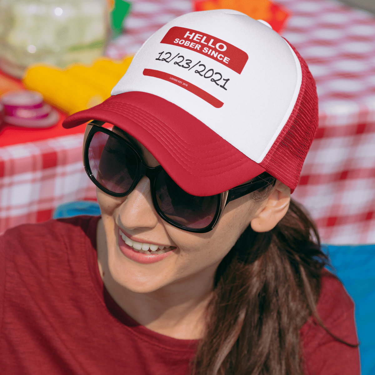 Hello Sober Since Trucker Cap w/ Personalized Sobriety Date