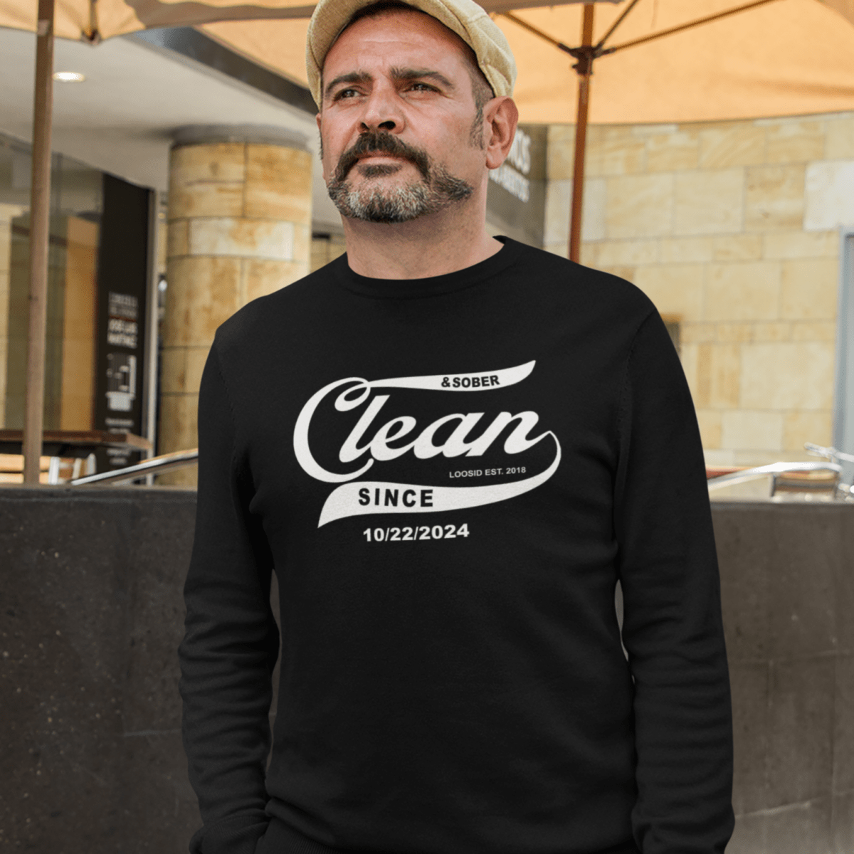 Men's Clean & Sober Long Sleeve T-shirt with Custom Sobriety Date