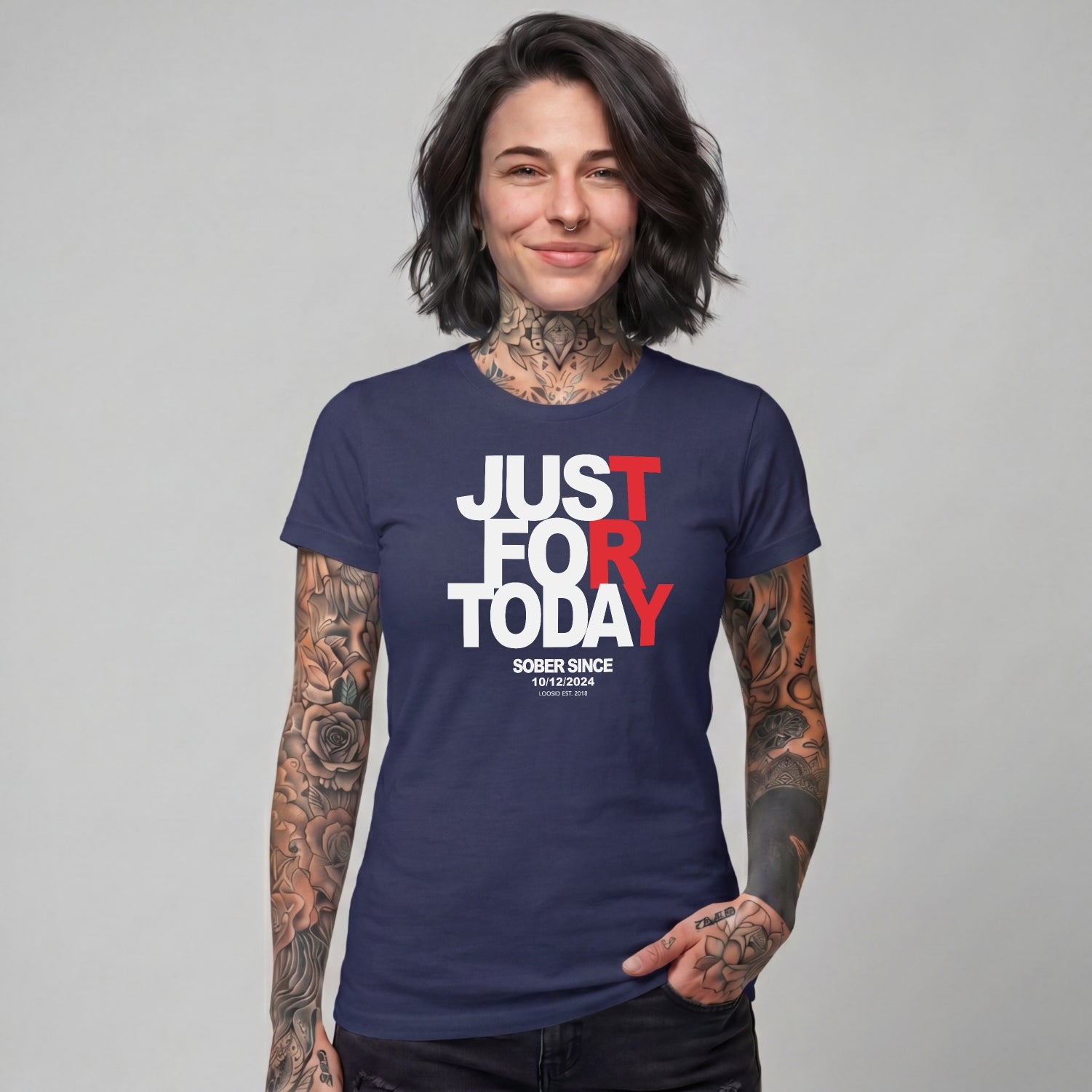Just Try For Today Sober T Shirt with Custom Sobriety Date
