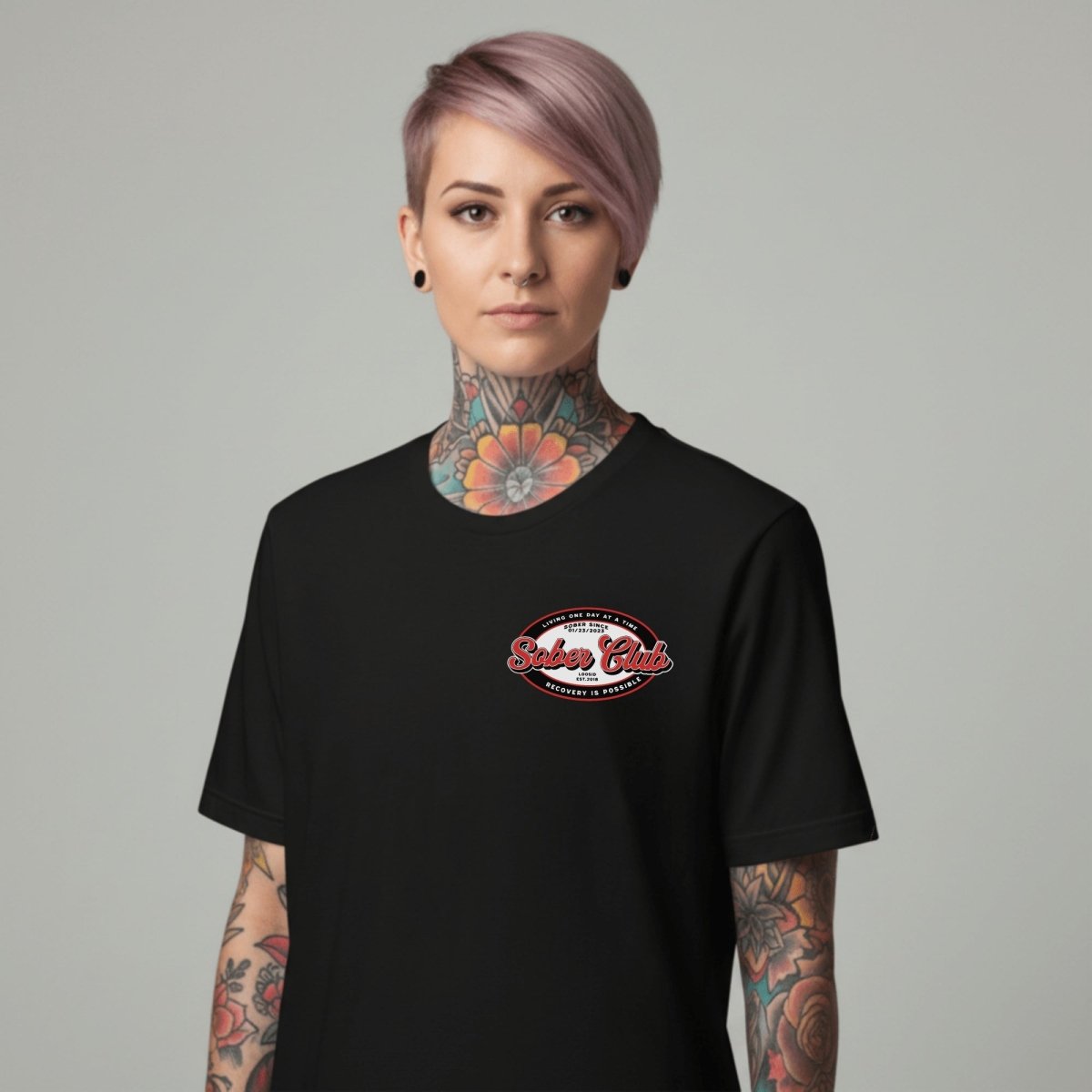 Women's Sober Club T-Shirt with Custom Sobriety Date