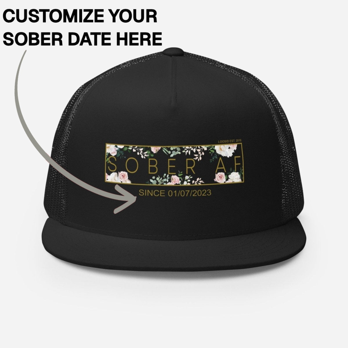 Sobriety Hat | Women's Sober AF Floral Trucker