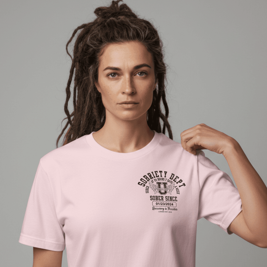 Women's Sobriety Dept 24/7 T-Shirt with Custom Sobriety Date