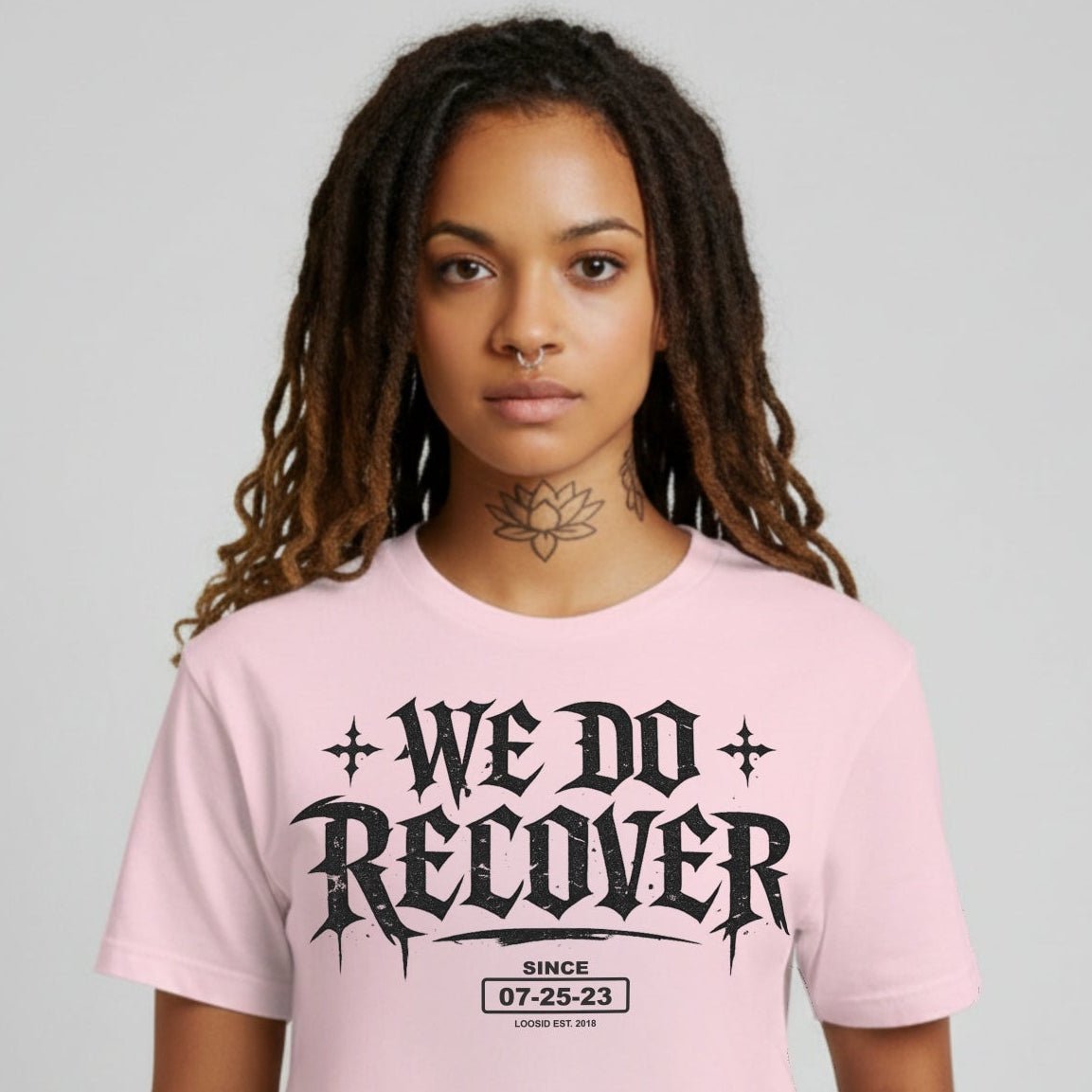 We Do Recover Female Sober T Shirt graphic detail (view 24)