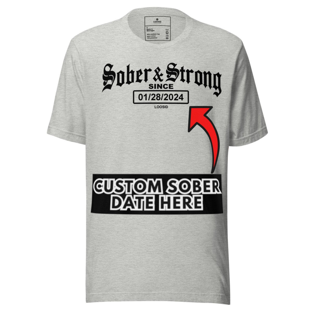 Old School Sober & Strong Sober T Shirt graphic detail (view 4)