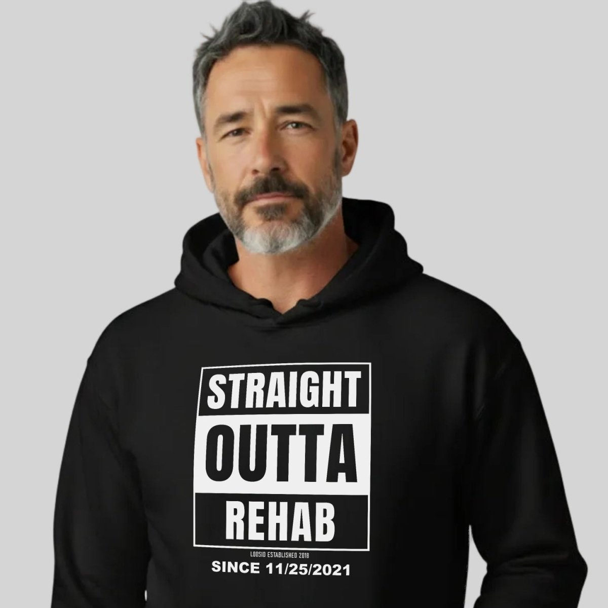 Straight Outta Rehab Recovery Hoodie close-up view (view 2)