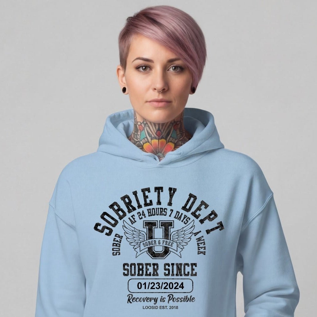 Recovery Hoodie | Sobriety Dept with Custom Sobriety Date