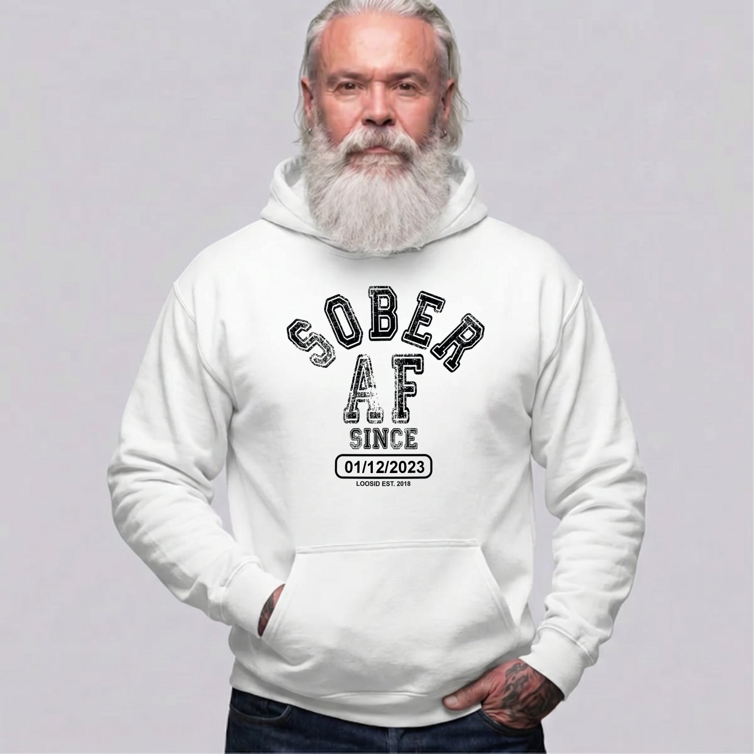 Recovery Hoodie | Sober AF Since Hoodie with Custom Sobriety Date