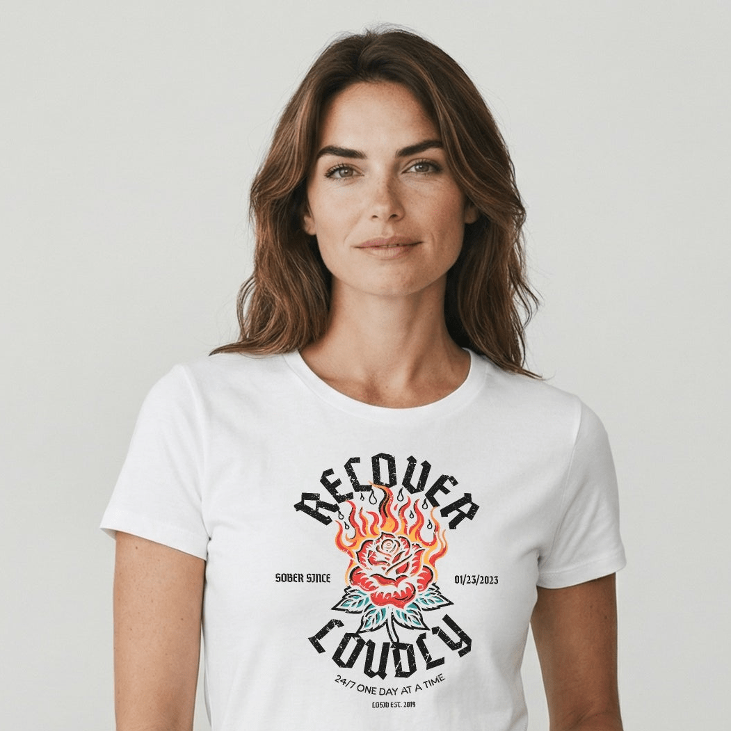 Recover Loudly Sober T Shirt with Custom Sobriety Date