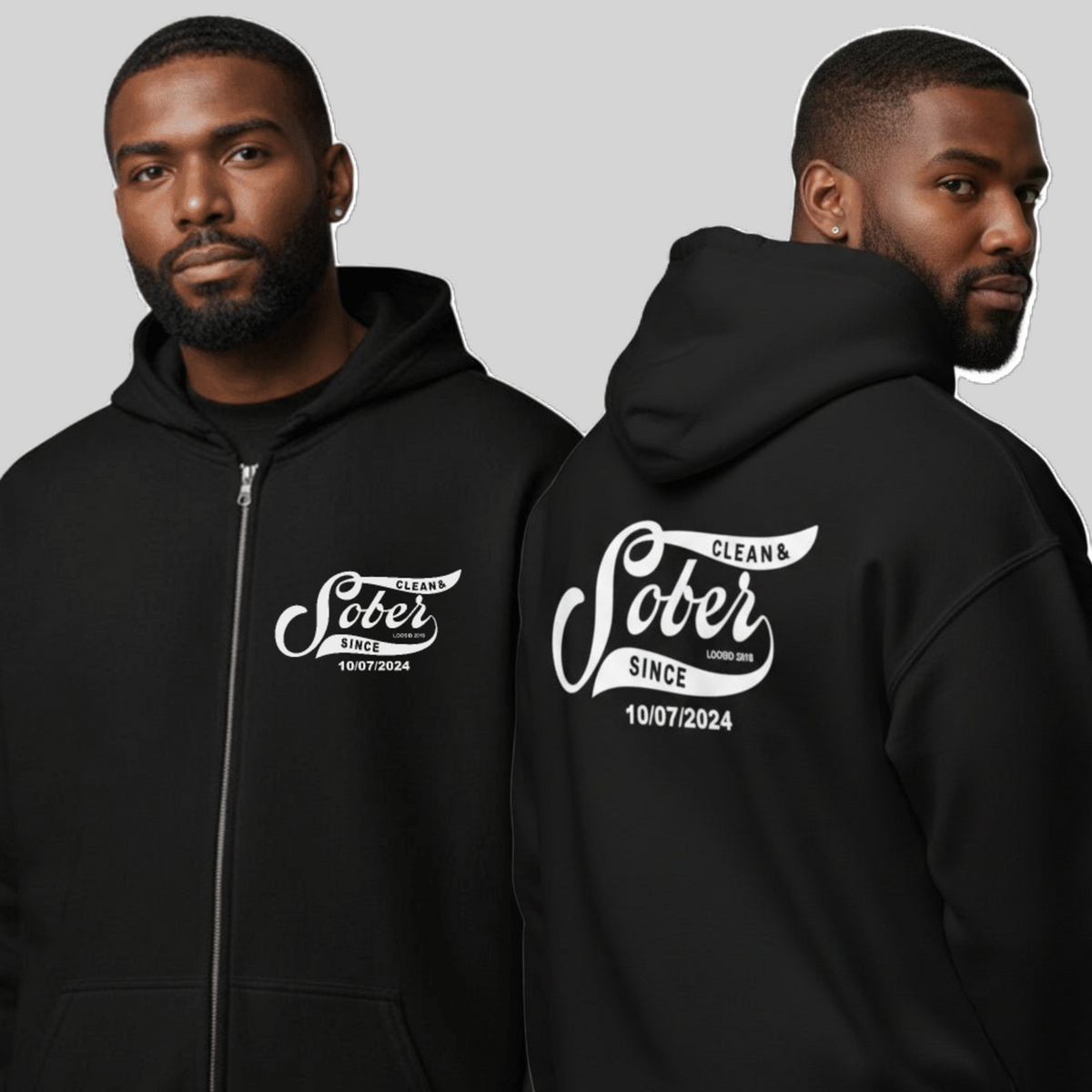 Recovery Zip Hoodie | Men's Sober Since Front & Back Print